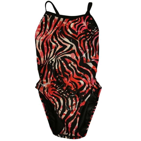 Speedo Zebra Haze Pink/Black Mid Rise Racing Swimsuit - Sz 32/M - Picture 2 of 7